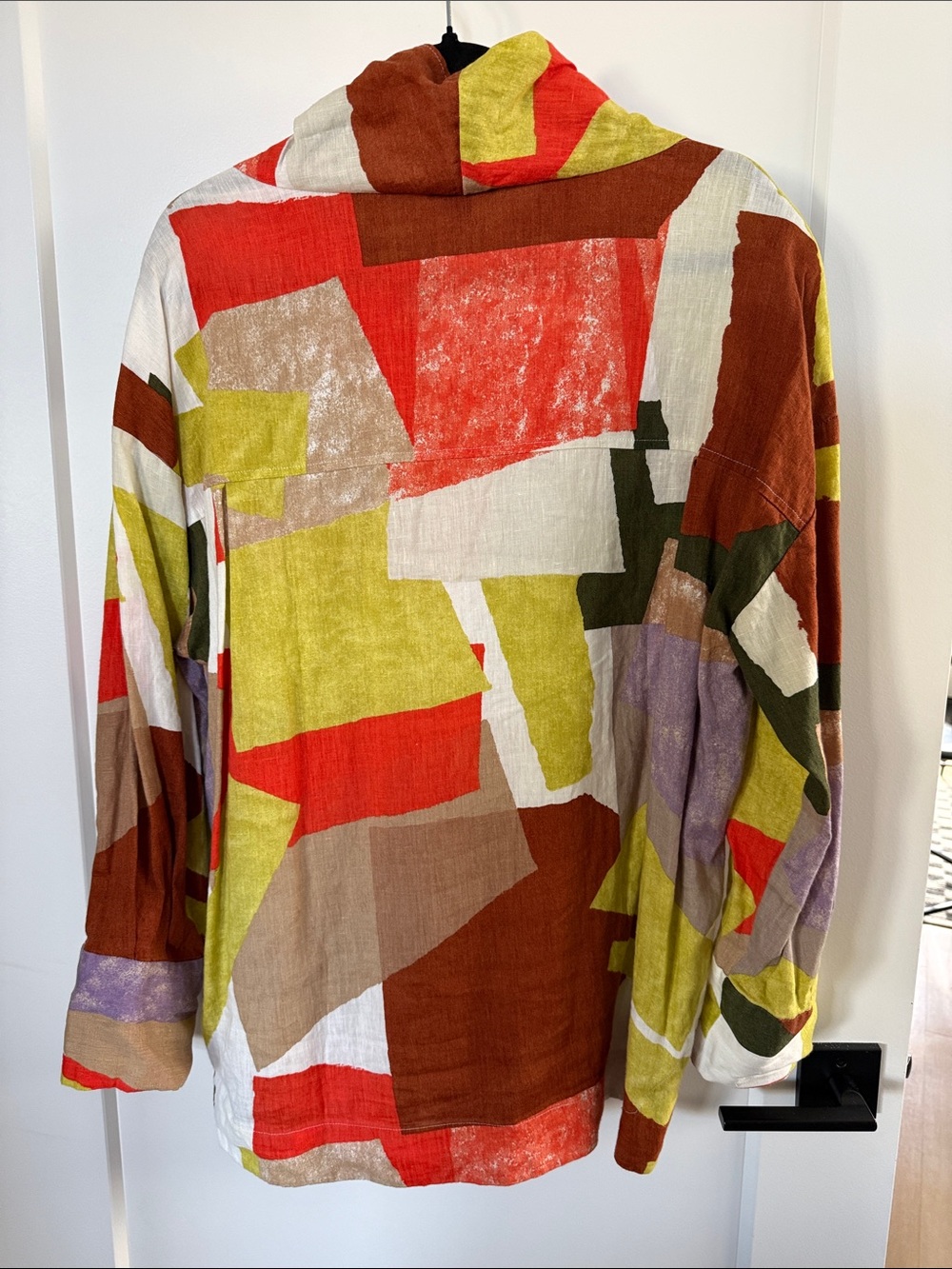 Universal Thread Colorblock Abstract Cowl-Neck Tunic in Red, Lime, Tan - Picture 2 of 3